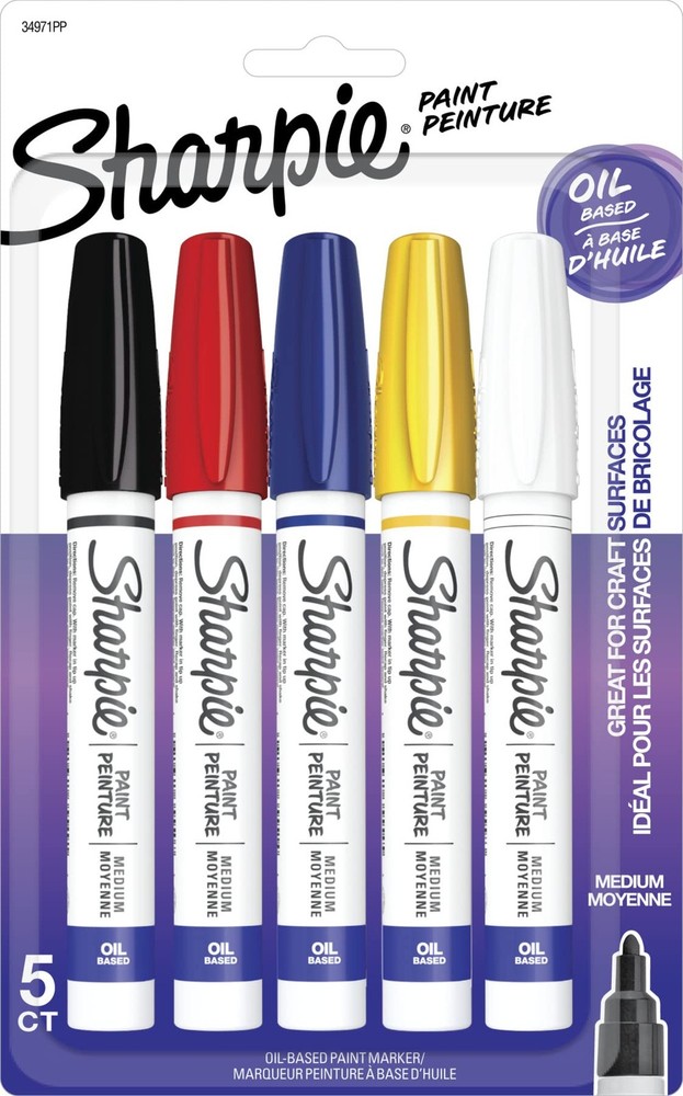 Sharpie Oil-Based Paint Markers Medium Point Assorted Colors 5 Count - Great...