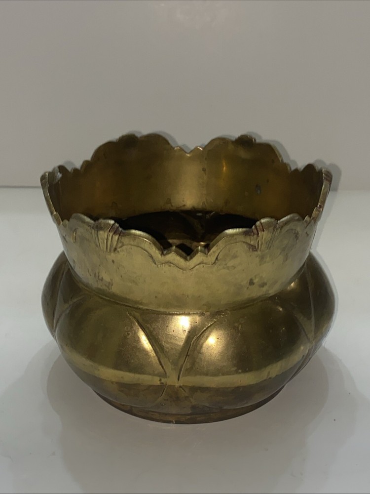 Vintage Solid Brass Bowl Planter Vase Heavy