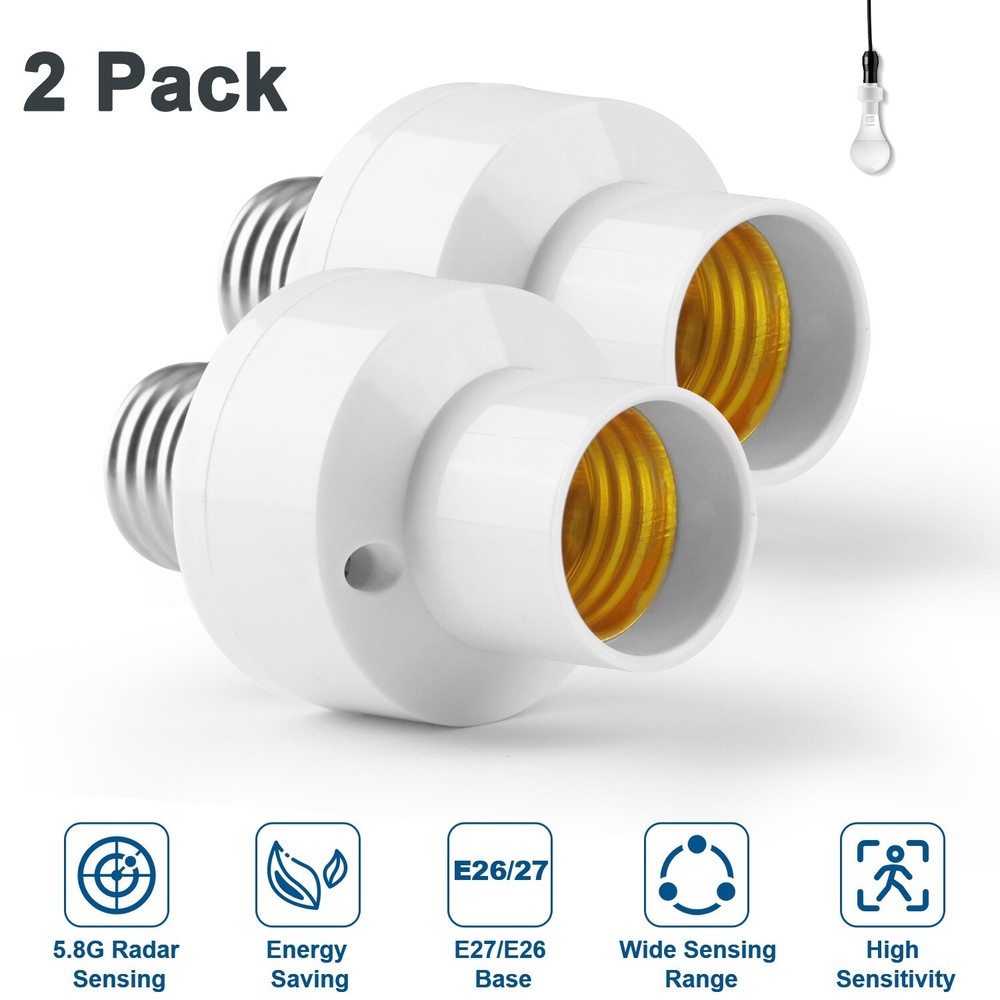2Pack E27/E26 Radar Motion Light Holder Detector Base Lamp Switch Bulb Socket