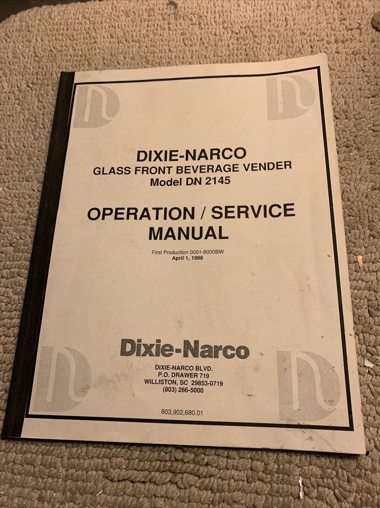 Original Dixie Narco Glass front Vender Dan 2145 Manual