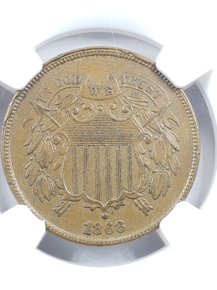 1866 Two Cent Piece NGC AU-58 BN