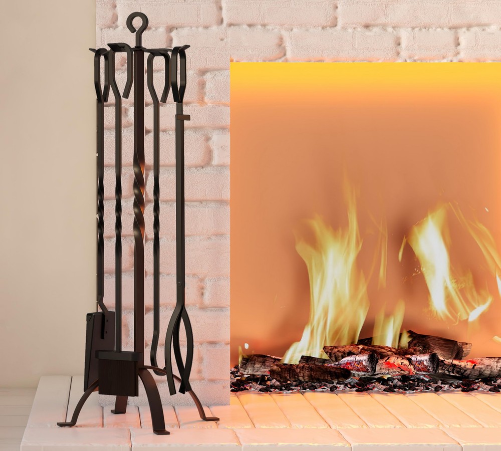 5 Pieces Fireplace Tools Sets Fireplace Accessories Tools Holder with Handles...