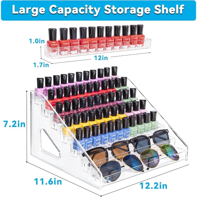 7 Tier Nail Polish Organizer Clear Easy Install Multi Purpose Storage Holder New