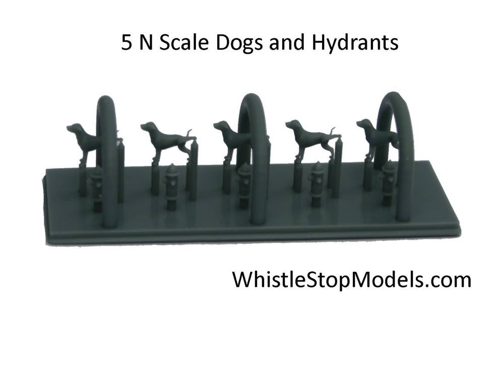N Scale 5 Dogs and Firehydrants