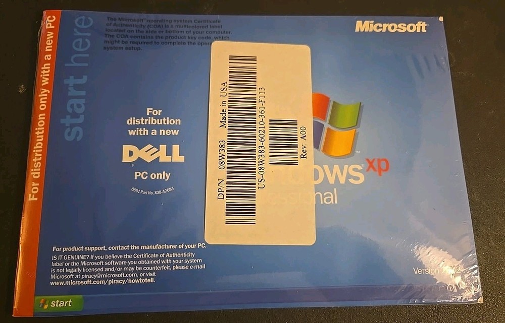 Microsoft Windows XP Professional Service Pack 1 Dell Reinstallation CD SEALED
