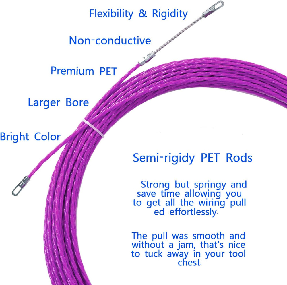 30M 100ft Fish Tape Cable Puller Kit Through Wall Wire Guide Device 4mm PET E...