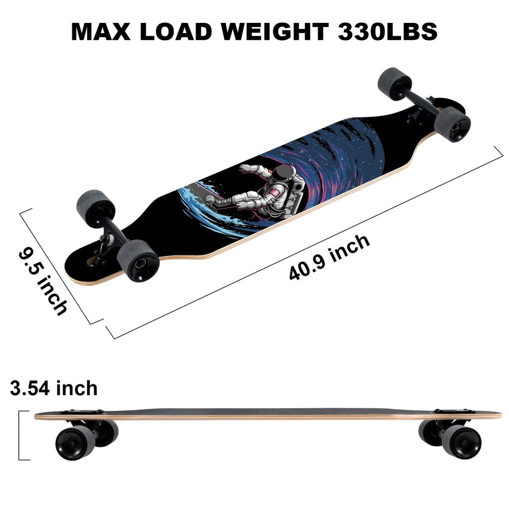 TLHB Longboard Skateboard, 41 Inch Drop Through Complete Spaceman