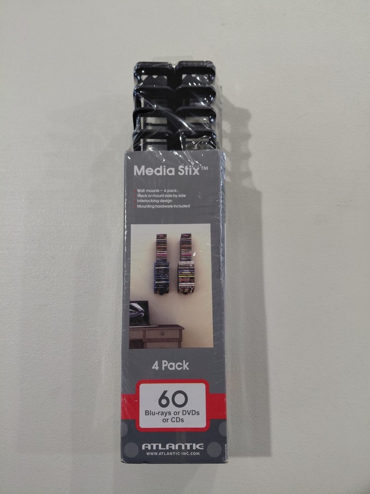 Atlantic Media Stix 60 Capacity CD DVD Storage Rack Wall Mount Organizer 4 Pack