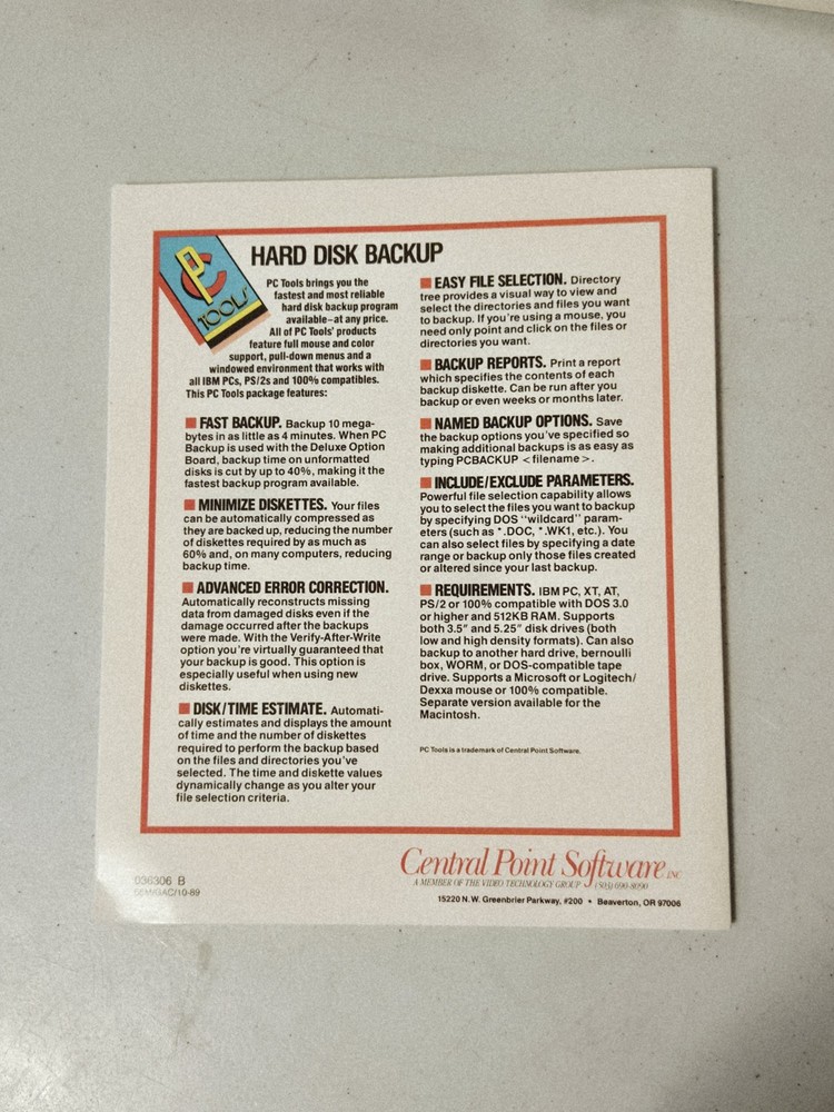 1989 Central Point PC Tools Deluxe Version 5.5 dBase, 123 Viewers, w/5¼" & 3½"