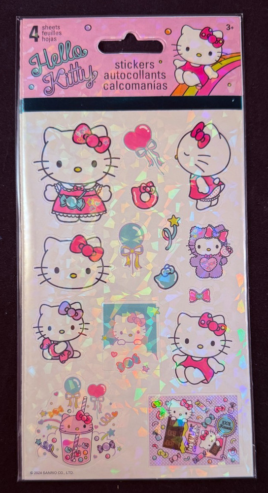 Sanrio - Hello Kitty -Stickers -4 Sheet Pack -2 Sheets w/ Halo & 2 Without -Pink