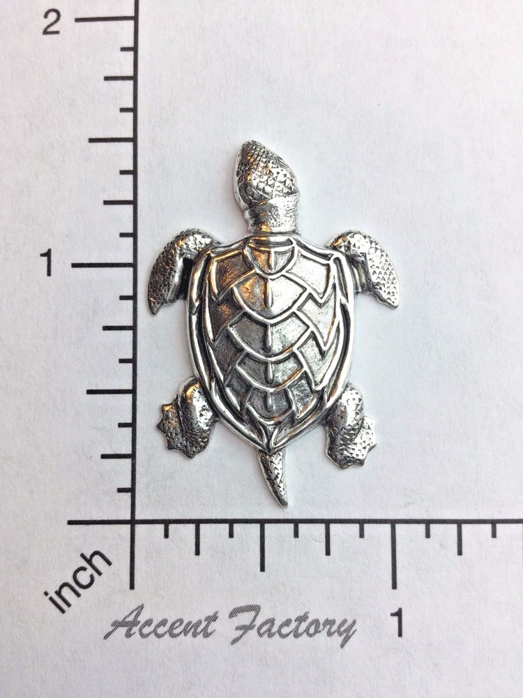 48434        2 Pc   Matte Silver Oxidized Turtle Brass Jewelry Finding