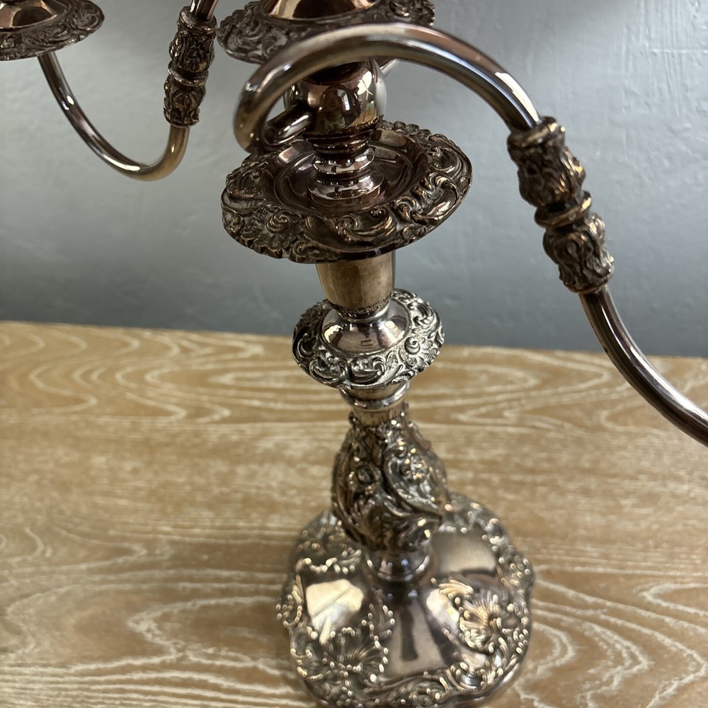 VTG Pair Sheffield Silver Co. 3 Light Candelabra Rococo Style Silver