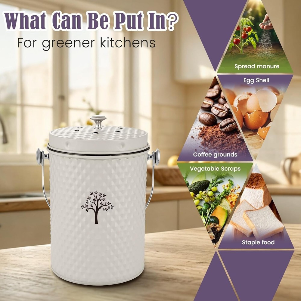 Elegant Odorless Countertop Compost Bin - 1 Gallon Eco-Friendly Kitchen Solution