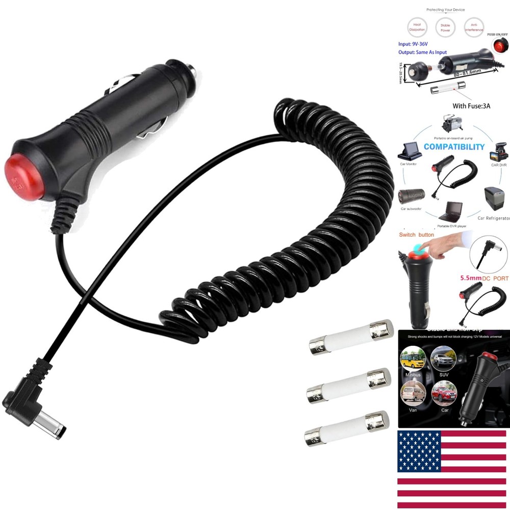 Multi-Device 9.84FT Car Cigarette Lighter Adapter - 12/24V with Safety Features