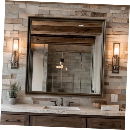 Effect Framed Wall Mirror, 36x36 Rectangle Mirror, 36"L x 36"W Retro Copper