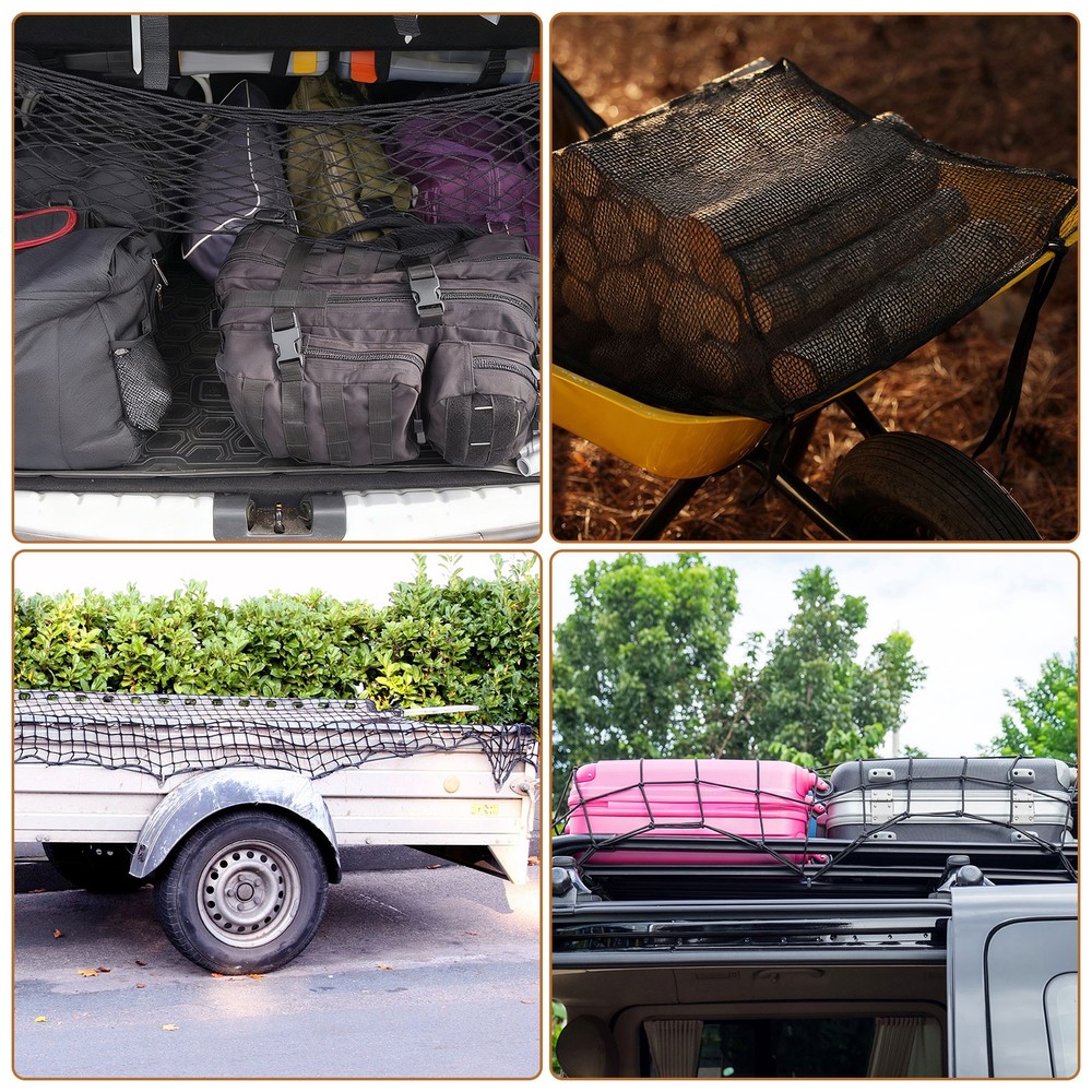 Truck Cargo Net, 28 x 28 Inch Adjustable Elastic Net with 4 Hooks, Black