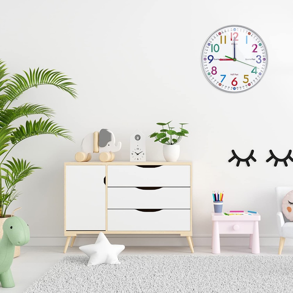 Kids Learning Clock Silent Analog Wall Clock Teaching Time Classroom