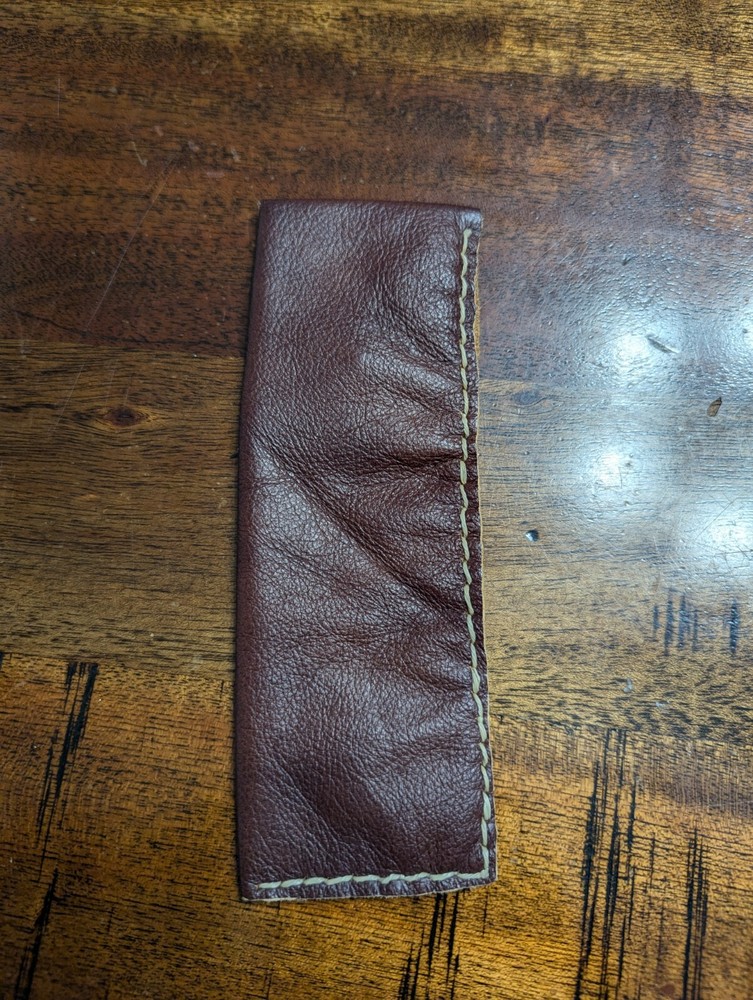 Handmade Brown Thin Leather Pen Bag With Fleur-De-Lis Button