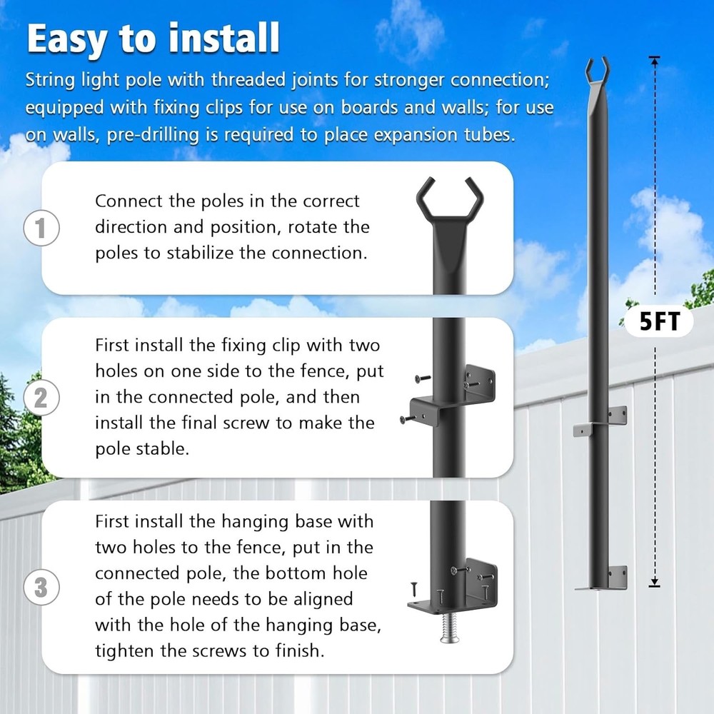 5Ft String Light Poles,Outside String Lights,Outdoor Light Poles,Metal...
