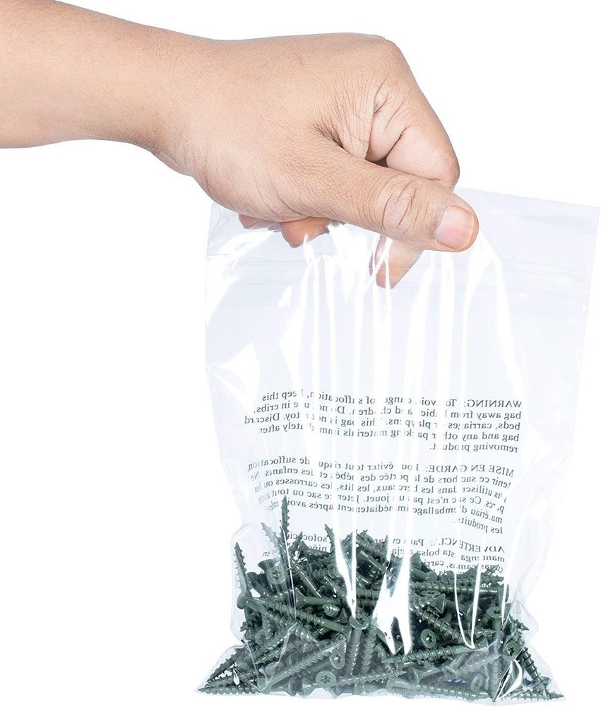 Clear Poly Bags with Suffocation Warning - 400 Count Assorted Sizes - Resealable