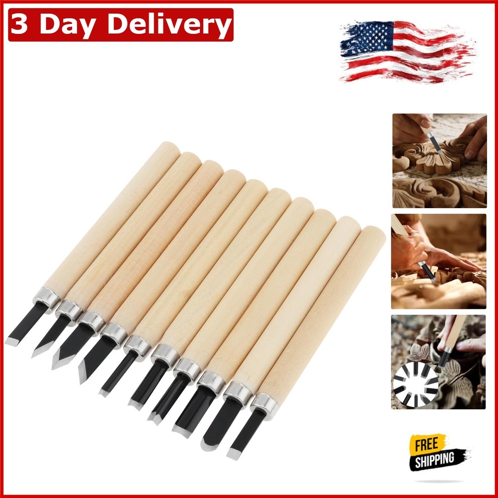 10 Piece Wood Carving Hand Chisel Tool Set Professional Woodworking Gouges Steel