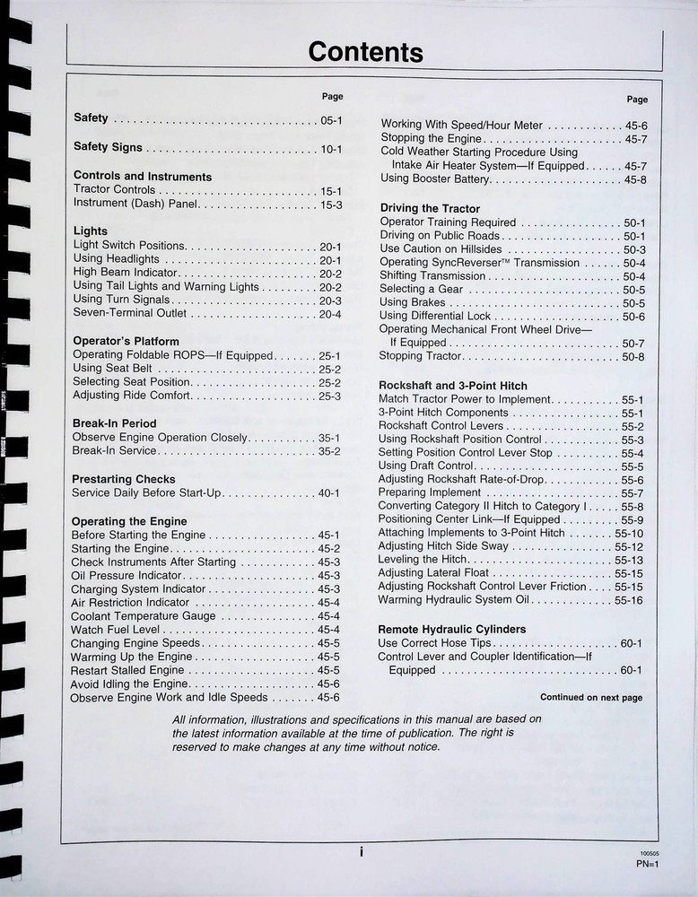 John Deere 5105 5205 Tractor Owners Operators Manual