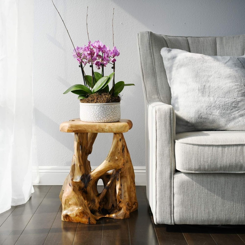 Natural Tree Stump Stool, 19'' Tall Side Table, Live Edge Stool, Natural Edge