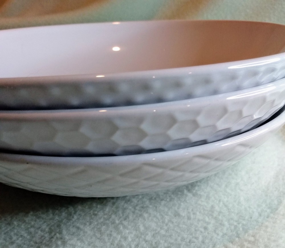 Stoneware All-Purpose Bowl 3 piece Set Pasta Bowls 3 Different Embossed Patterns
