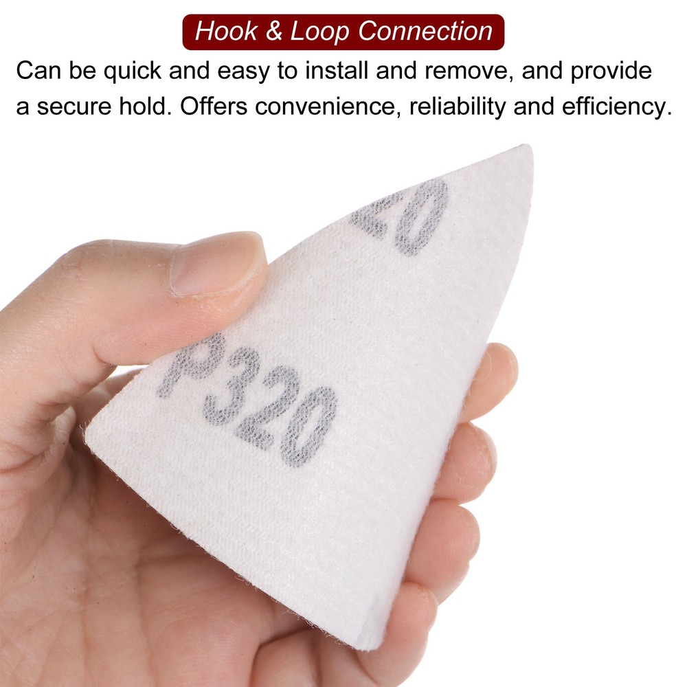 60pcs 320 Grits 80mm Aluminum Oxide Triangular Hook & Loop Sandpapers Pads