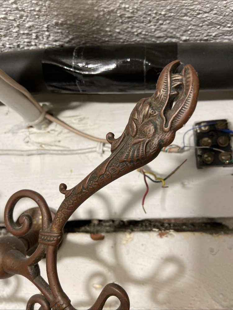 Antique Solid Brass Dragon Sea Serpent Double Hook Wall Mount