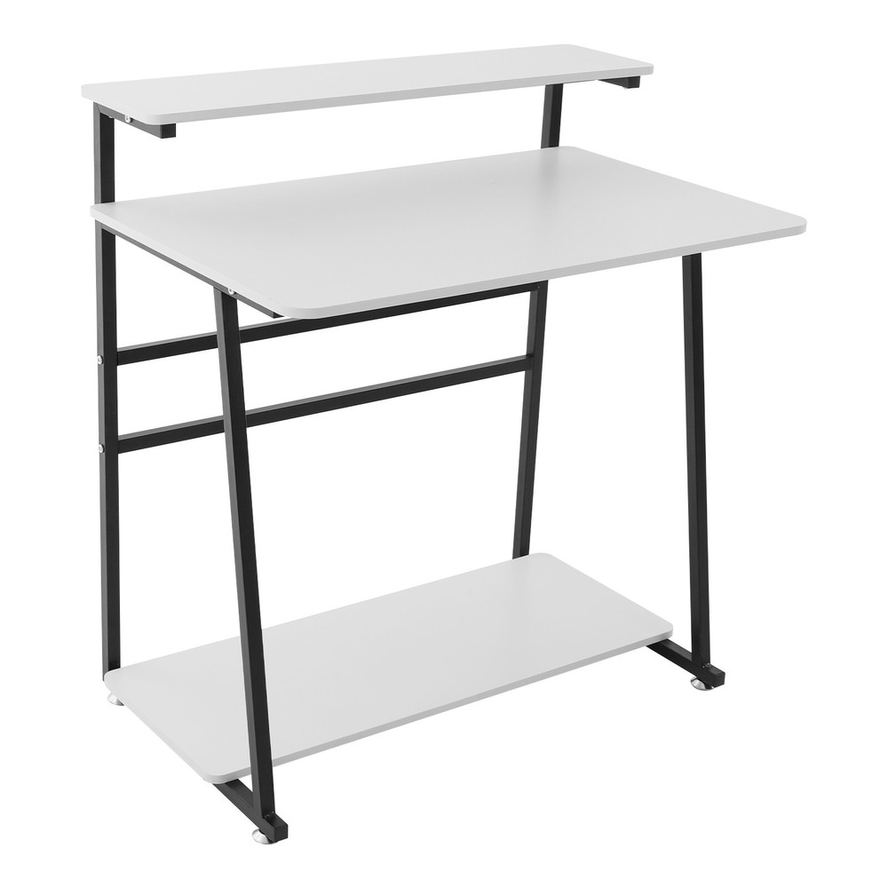 3-tier Computer Desk, Home Office Desk, Rolling Computer Desk, Black, White