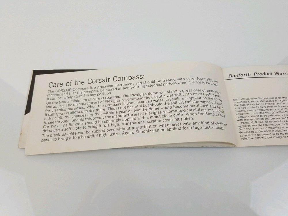 Vintage Danforth Corsair Compass Bracket Mount Instruction Manual C-357,383,390