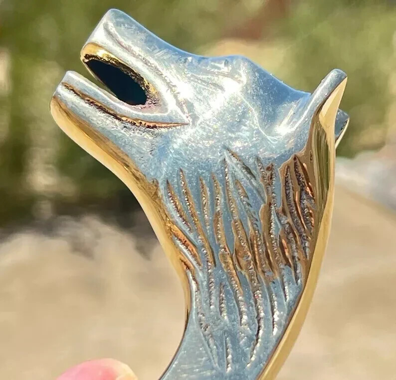 Handmade Wolf Head Shaped Brass Walking Stick Handle