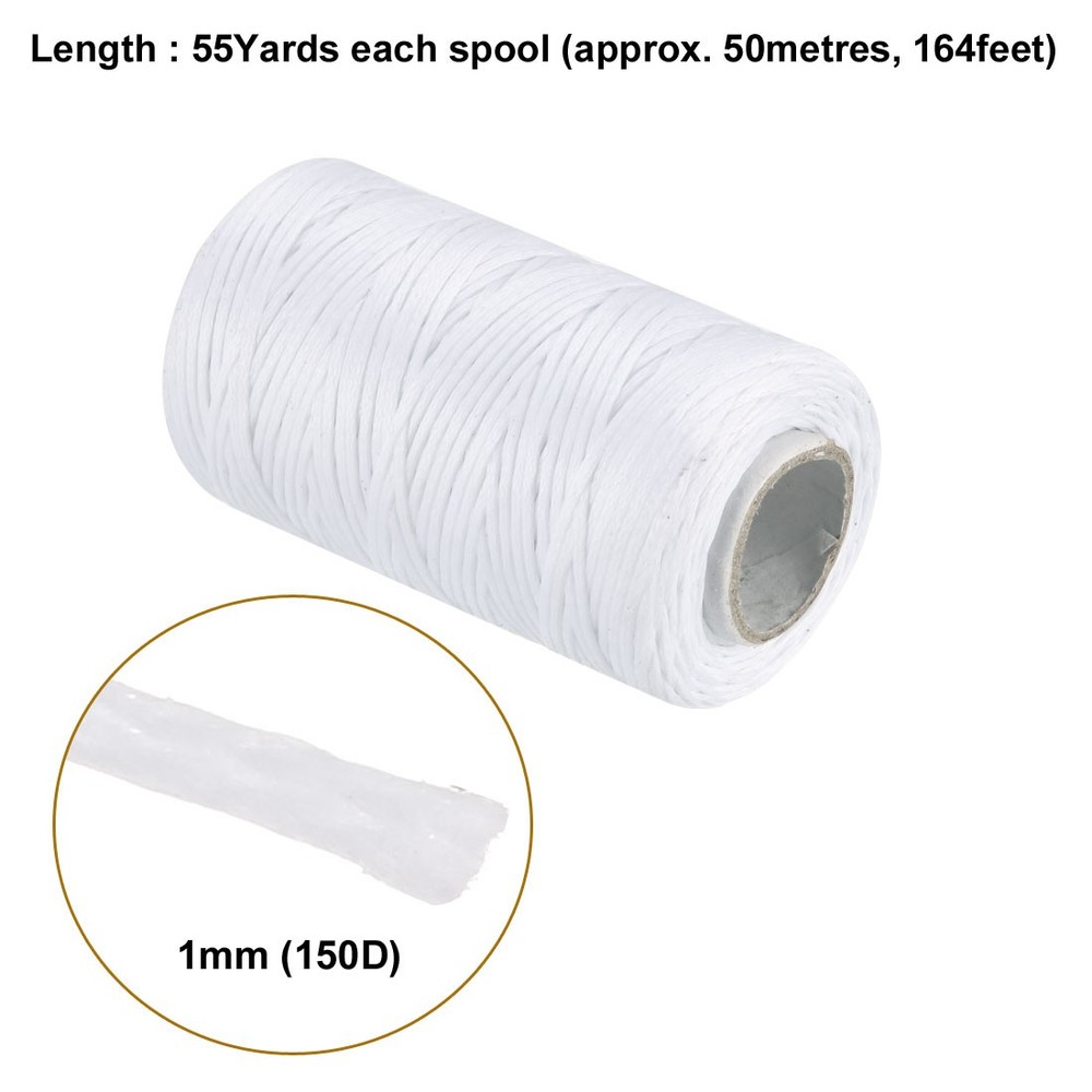 Leather Sewing Stitching Flat Waxed Thread String Cord (150D 1mm 50M, White )