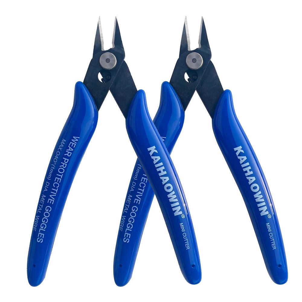 KAIHAOWIN Micro Wire Cutters with Spring, 2 Pack, 5 inch 2 Blue