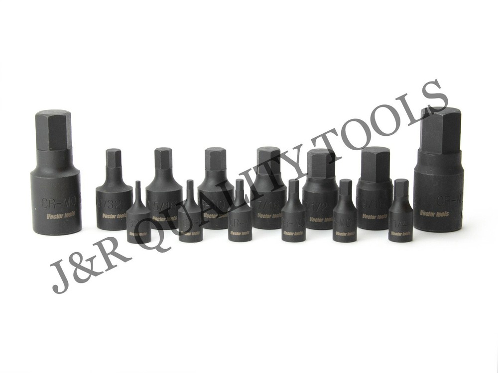 Impact Socket Hex Bits 14pc SAE Standard Set Air Allen Driver Auto Tool