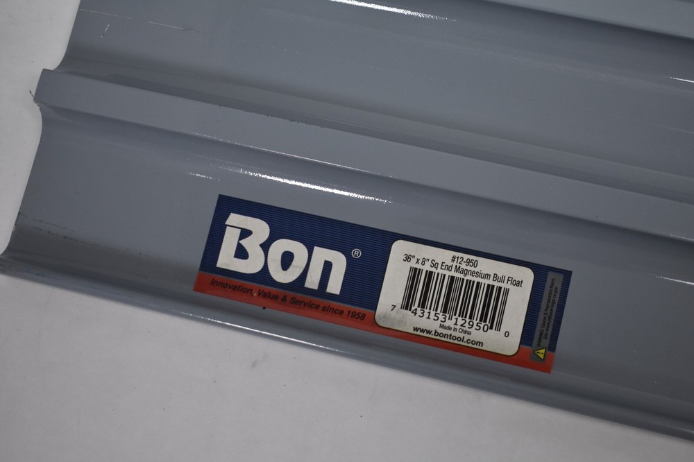 Bon Tool 36" x 8" Magnesium Bull Float Square End No Bracket Leveling Surface