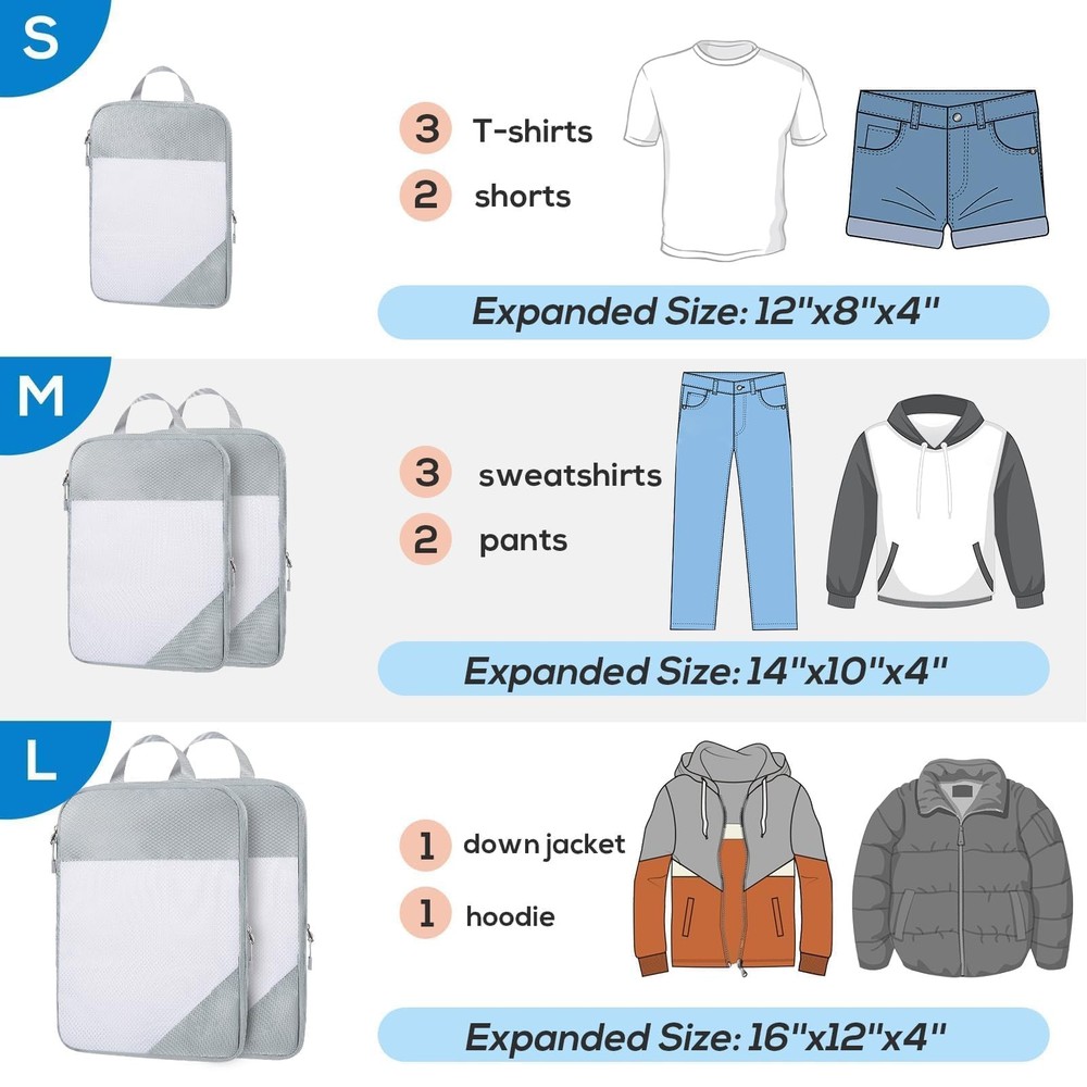 Compression Packing Cubes, 7 Set Packing Cubes for Travel Compression, Lightw...