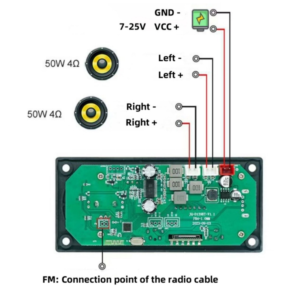 DC7-25V Car Bluetooth MP3 Amplifier Decoding Board 2*50W FM Audio Decoder+Remote