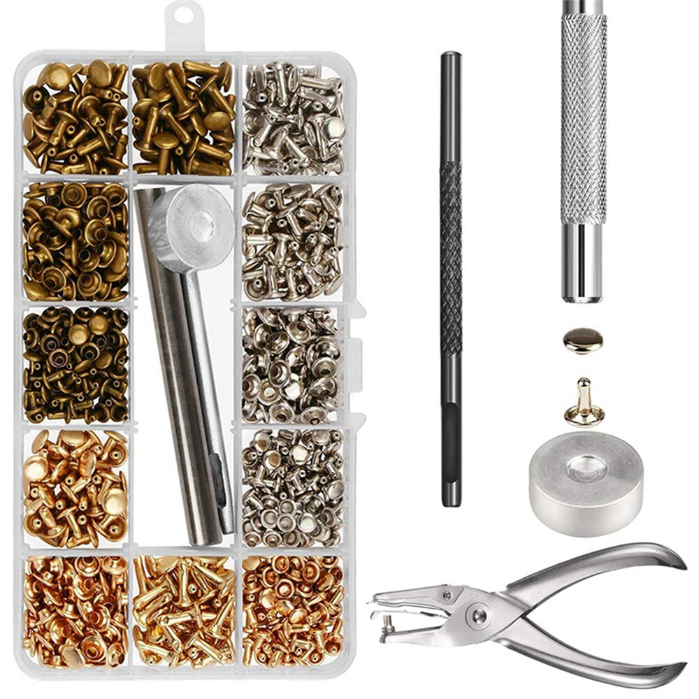 300Pcs Leather Rivets Double Cap Rivet Tubular Metal Studs Setting Tool DIY Kit
