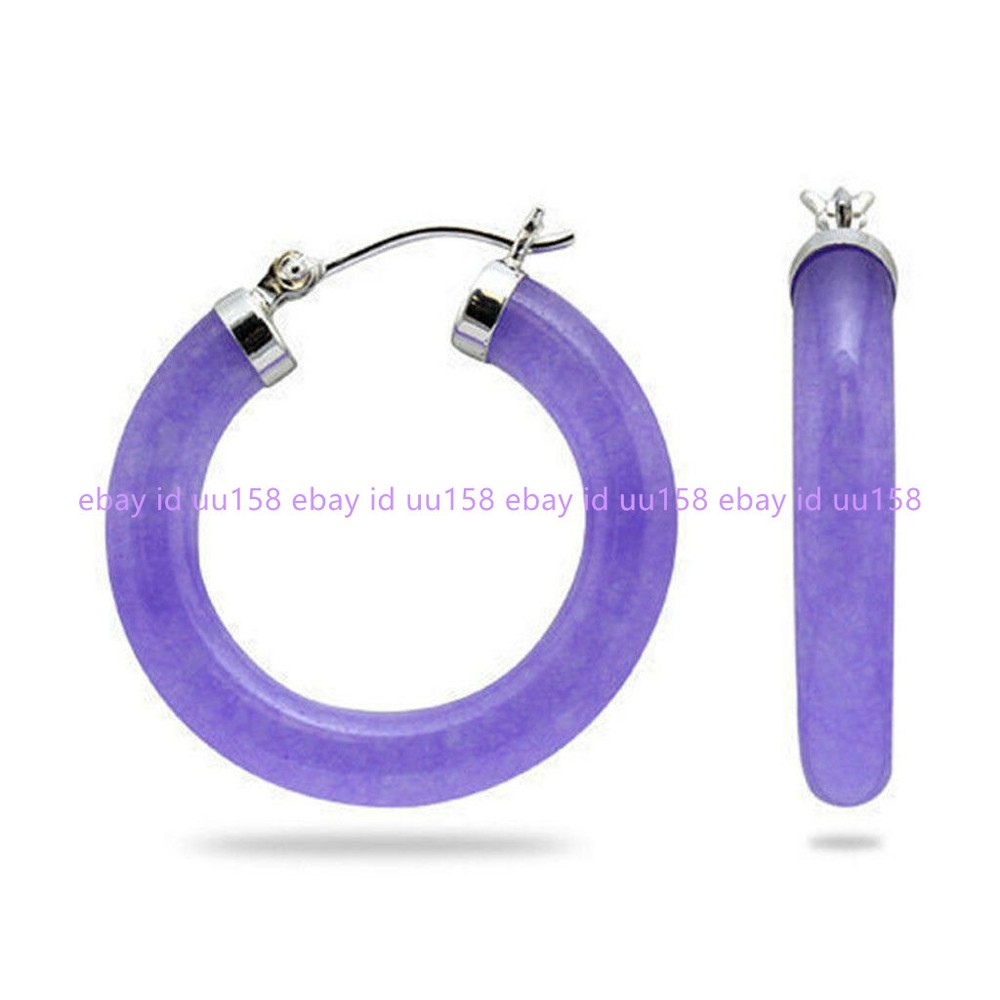 New Pair Natural Multicolor Jade 925Sterling Silver Hook Hoop Dangle Earrings AA