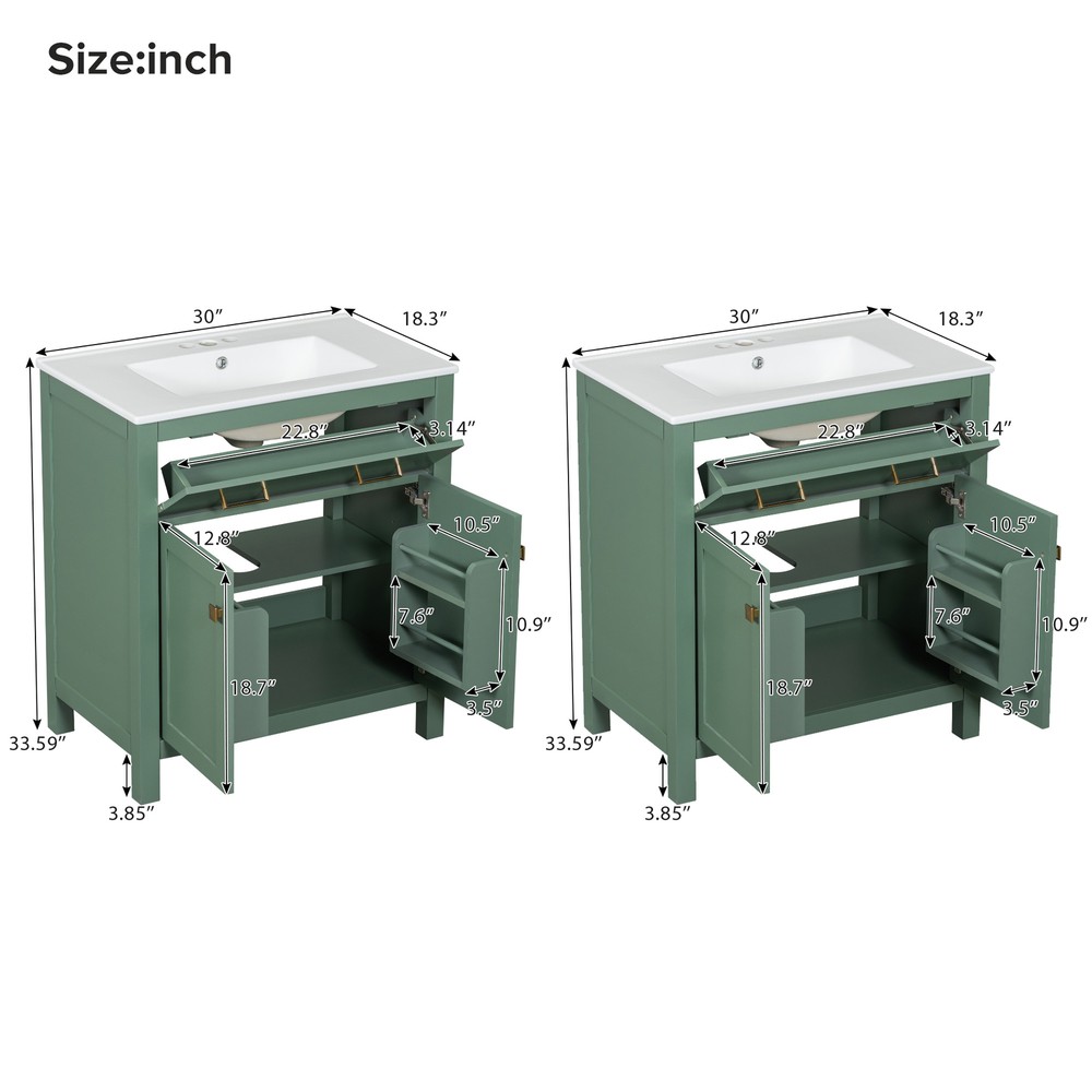 60" Modern Green Bathroom Vanity Set with Double Vanities，Double Ceramic Sinks