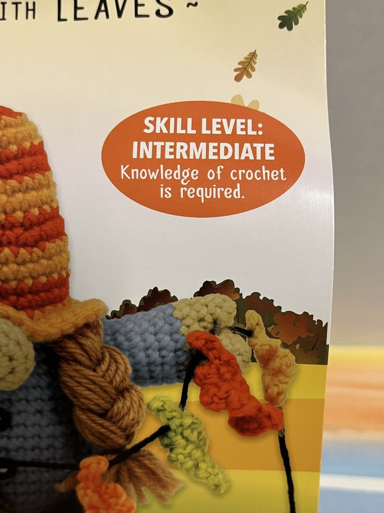 New Needle Creations Gnome with Leaves crochet kit Intermediate skill level fall