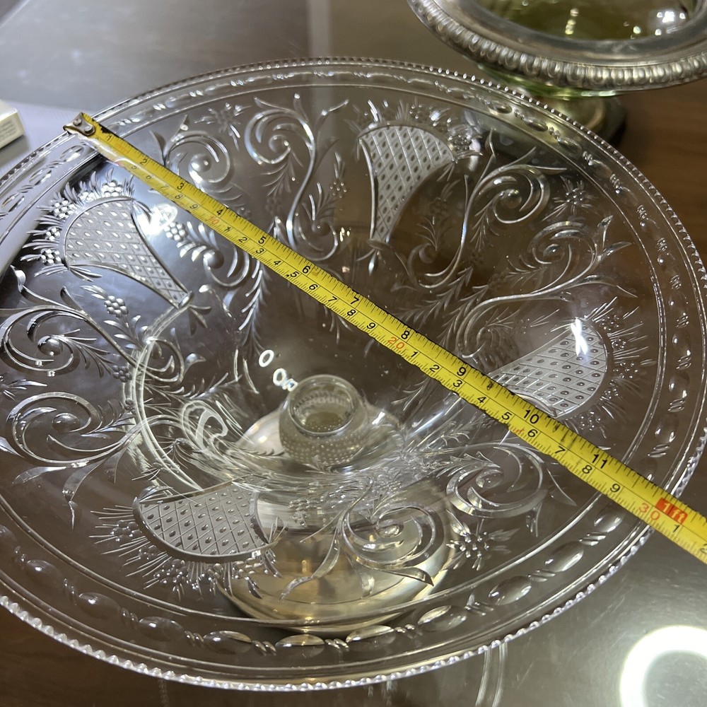 Pairpoint Sterling Silver Cut Crystal 12” Compote Antique