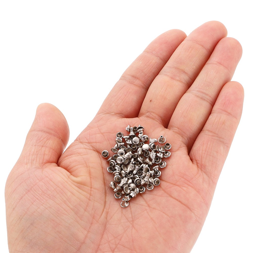 200 Set Single Cap Rivet 4mm Carbon Steel Round Head Snap Studs Silver
