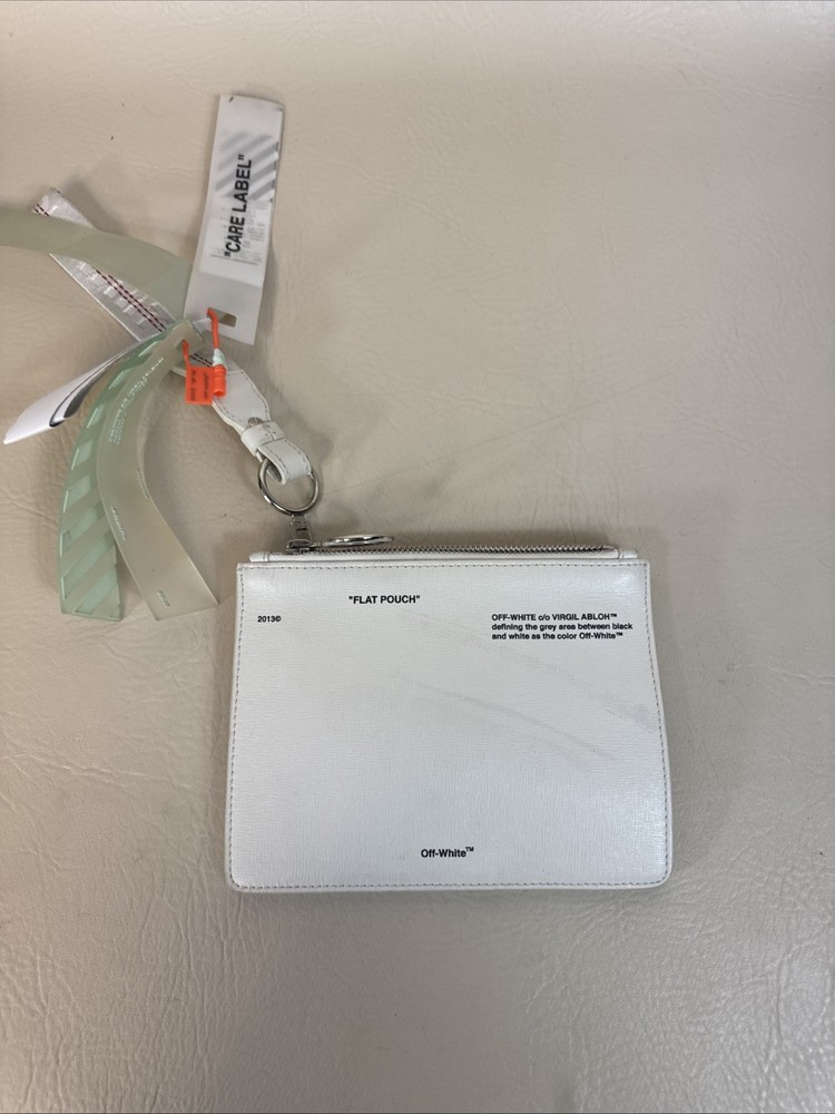 2013 OFF-WHITE Black And White Leather Zip Flat Pouch Wristlet Wallet