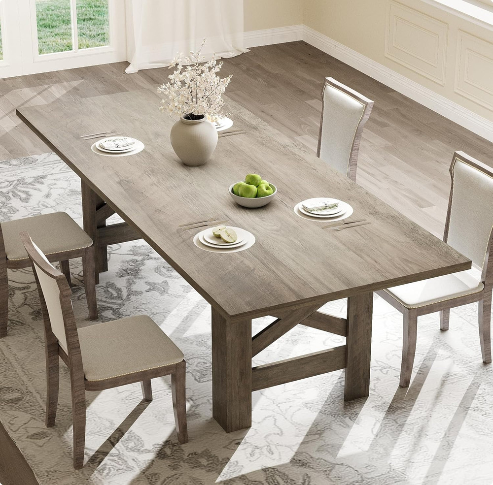 Rustic Gray Farmhouse Dining Table for 6-8, Sturdy 70.87" Rectangle
