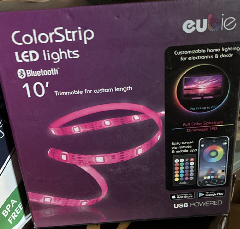 Eubie ColorStrip LED Light Strip 10ft Bluetooth USB Dimmable Remote