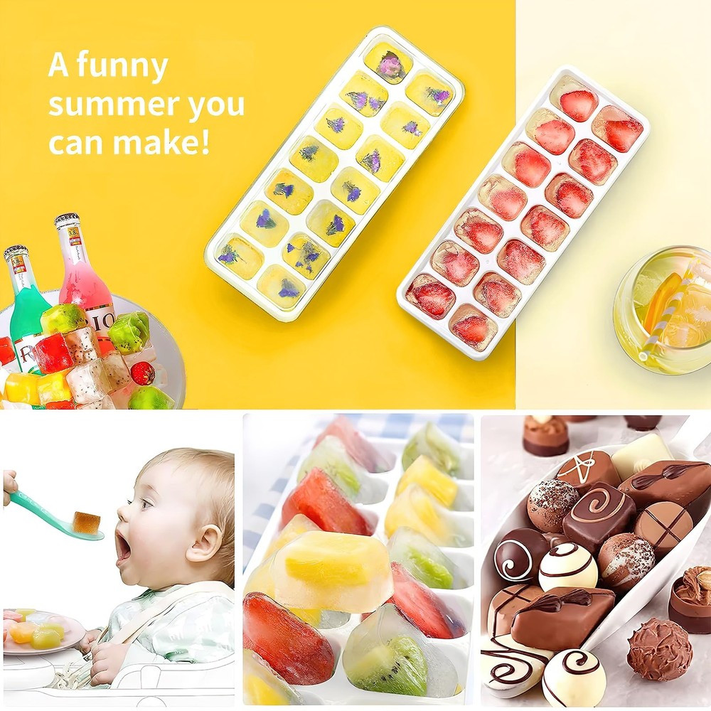 Ice Cube Trays 4 Pack, Airabc Silicone with Medium, Yellow