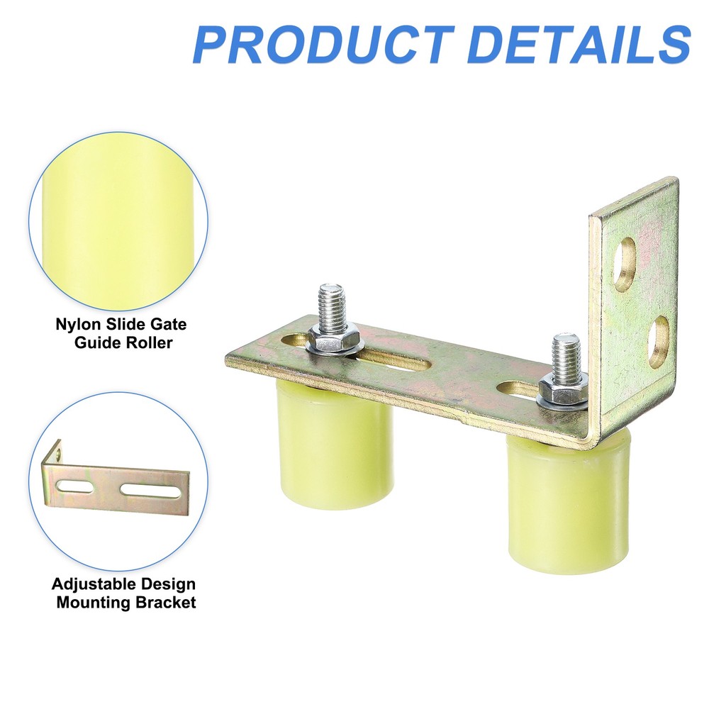 1Set Slide Gate Guide Roller, 1-9/16" Gate Support Roller with Bracket, Yellow